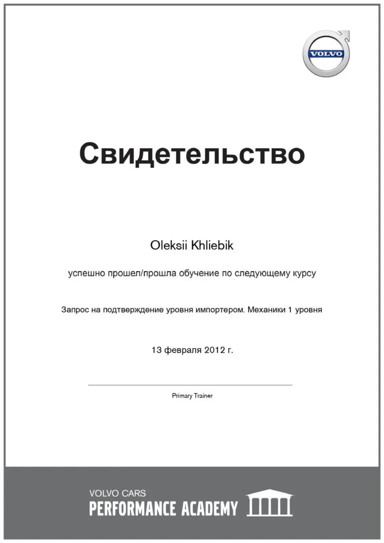 Свидетельство service auto expert